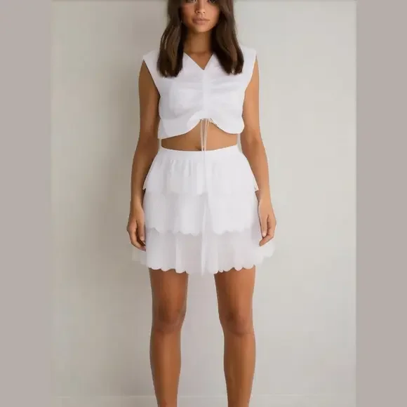 Brand New Jason Wu Scalloped Tiered Eyelet Mini Skirt I’m White Size 2 - Picture 2 of 12